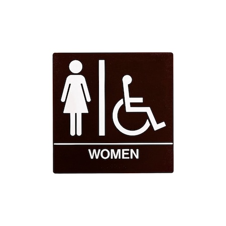 Bcf 8 x 8, Women Door Sign, Square Print, Picture, Text With Braille and Handicapped Symbol, Brown SB443-BROWN